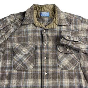 Vtg. 60’s Pendleton Western Wear Pearl Snap L Wool Flannel Shirt Plaid USA Made